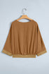 Glitter Trim Patchwork V Neck Button Front Blouse
