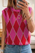 Glitter Trim Rhombus Pattern Sleeveless Knit Sweater Vest