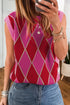 Glitter Trim Rhombus Pattern Sleeveless Knit Sweater Vest