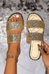 Glittering Textured Cutout Dual Strap Slide Slippers