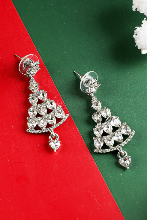 Glitzy Rhinestone Studded Tree Motif Drop Earrings