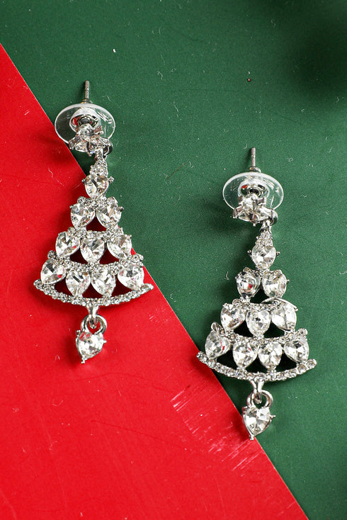 Glitzy Rhinestone Studded Tree Motif Drop Earrings