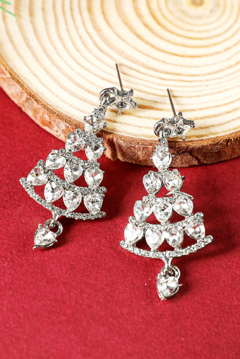 Glitzy Rhinestone Studded Tree Motif Drop Earrings