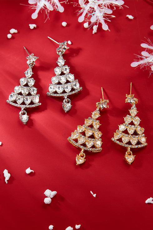 Glitzy Rhinestone Studded Tree Motif Drop Earrings