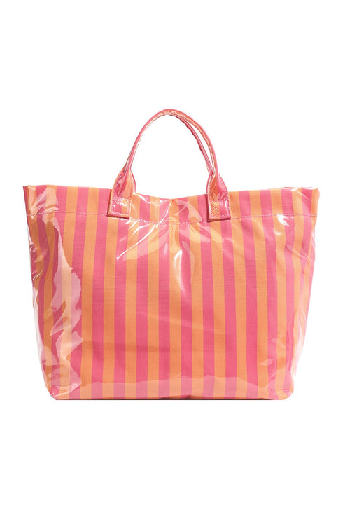 Glossy Striped Polyurethane Alloy Hardware Tote Handbag