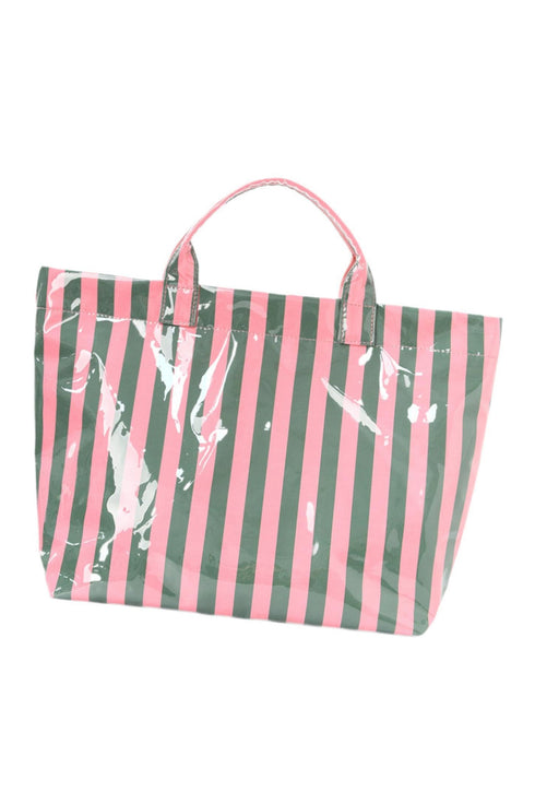 Glossy Striped Polyurethane Alloy Hardware Tote Handbag