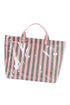 Glossy Striped Polyurethane Alloy Hardware Tote Handbag