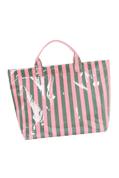 Glossy Striped Polyurethane Alloy Hardware Tote Handbag