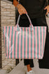 Glossy Striped Polyurethane Alloy Hardware Tote Handbag