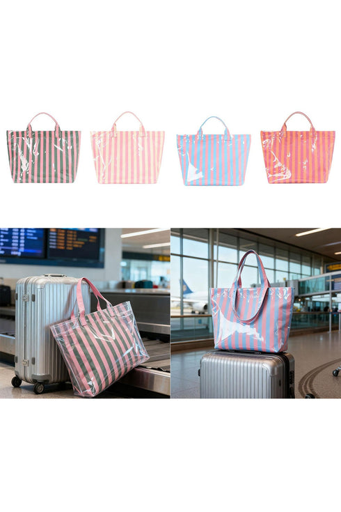 Glossy Striped Polyurethane Alloy Hardware Tote Handbag