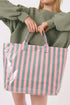 Glossy Striped Polyurethane Alloy Hardware Tote Handbag