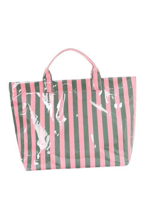 Glossy Striped Polyurethane Alloy Hardware Tote Handbag