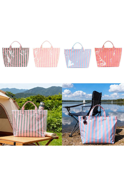 Glossy Striped Polyurethane Alloy Hardware Tote Handbag