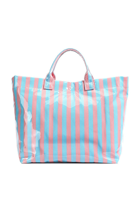 Glossy Striped Polyurethane Alloy Hardware Tote Handbag