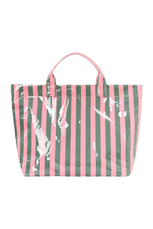 Glossy Striped Polyurethane Alloy Hardware Tote Handbag