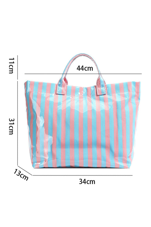 Glossy Striped Polyurethane Alloy Hardware Tote Handbag
