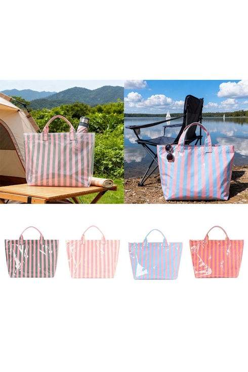 Glossy Striped Polyurethane Alloy Hardware Tote Handbag