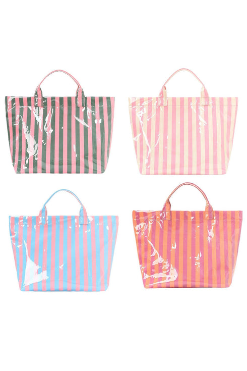 Glossy Striped Polyurethane Alloy Hardware Tote Handbag