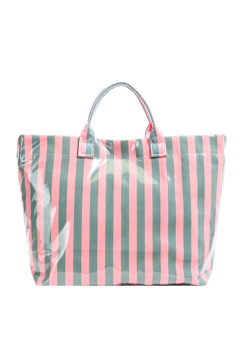 Glossy Striped Polyurethane Alloy Hardware Tote Handbag