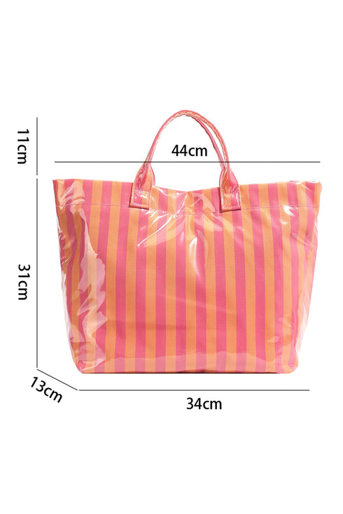 Glossy Striped Polyurethane Alloy Hardware Tote Handbag