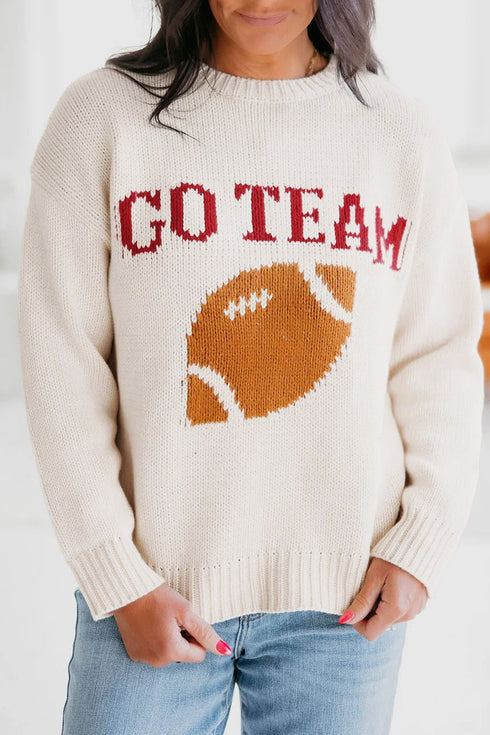 Go Team Football Drop Shoulder Letter Print Knit Sweater
