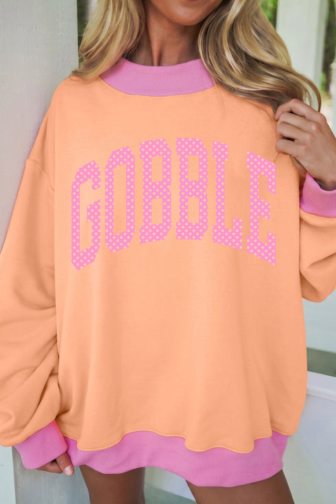 GOBBLE Lettering Polka Dot Mock Neck Pullover Sweatshirt