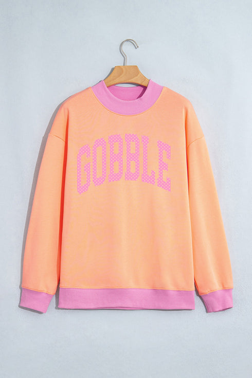 GOBBLE Lettering Polka Dot Mock Neck Pullover Sweatshirt