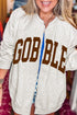 Gobble Slogan Graphic V Neck Zipped Sweatshirt