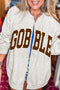 Gobble Slogan Graphic V Neck Zipped Sweatshirt