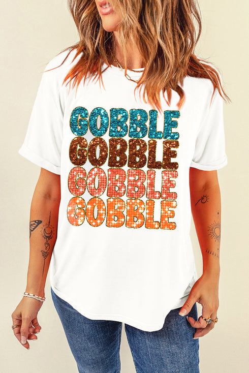 Gobble Text Graphic Crewneck Short Sleeve Tee