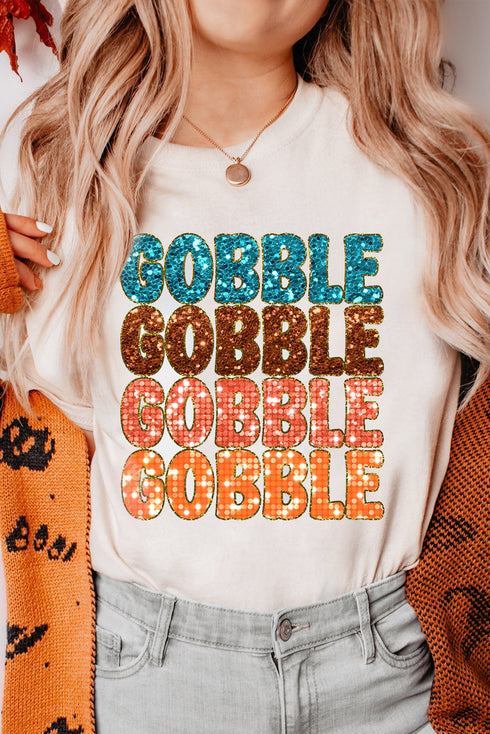 Gobble Text Graphic Crewneck Short Sleeve Tee