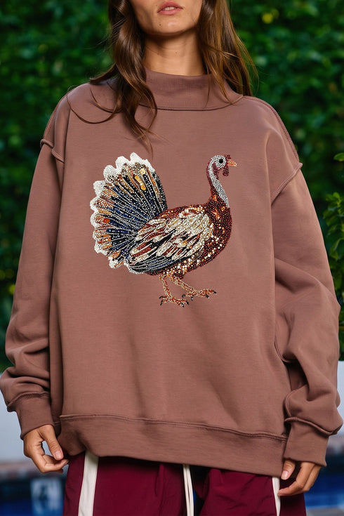 Gobble Turkey Graphic High Neck Americana Inspired Sweatshirt