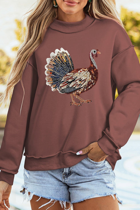 Gobble Turkey Graphic High Neck Americana Inspired Sweatshirt