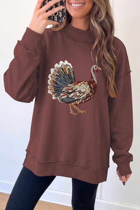 Gobble Turkey Graphic High Neck Americana Inspired Sweatshirt
