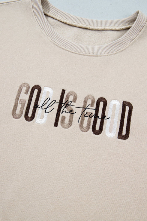 God Is Good Embroidered Western Letter Crewneck Sweatshirt