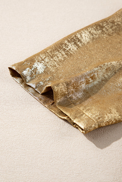 Gold Metallic Luster Crewneck Mini T-Shirt Dress