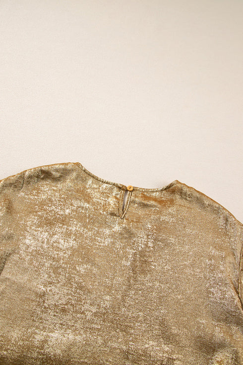 Gold Metallic Luster Crewneck Mini T-Shirt Dress