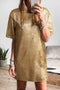Gold Metallic Luster Crewneck Mini T-Shirt Dress