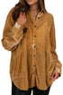 Gold Solid Color Button Up Loose Fit Velvet Shirt