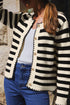 Gold-Tone Button Stripe Pattern Crew Neck Long Sleeve Knit Cardigan Sweater