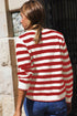 Gold-Tone Button Stripe Pattern Crew Neck Long Sleeve Knit Cardigan Sweater