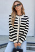 Gold-Tone Button Stripe Pattern Crew Neck Long Sleeve Knit Cardigan Sweater