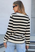 Gold-Tone Button Stripe Pattern Crew Neck Long Sleeve Knit Cardigan Sweater