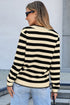 Gold-Tone Button Stripe Pattern Crew Neck Long Sleeve Knit Cardigan Sweater