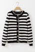 Gold-Tone Button Stripe Pattern Crew Neck Long Sleeve Knit Cardigan Sweater