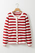Gold-Tone Button Stripe Pattern Crew Neck Long Sleeve Knit Cardigan Sweater