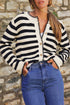 Gold-Tone Button Stripe Pattern Crew Neck Long Sleeve Knit Cardigan Sweater