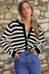 Gold-Tone Button Stripe Pattern Crew Neck Long Sleeve Knit Cardigan Sweater