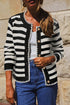 Gold-Tone Button Stripe Pattern Crew Neck Long Sleeve Knit Cardigan Sweater