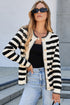 Gold-Tone Button Stripe Pattern Crew Neck Long Sleeve Knit Cardigan Sweater